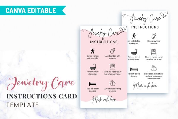 Printable jewelry care card template - image 3