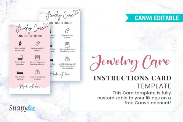 Printable jewelry care card template - image 6