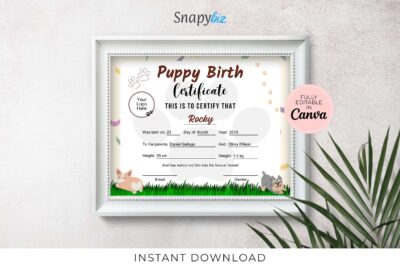 Puppy Birth Certificate Canva Template-Feature Image