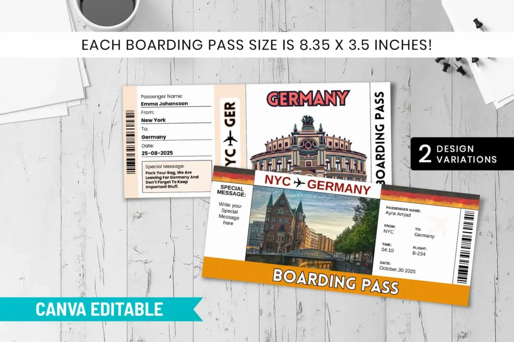 Germany Trip Surprise Gift Ticket Boarding Pass Template