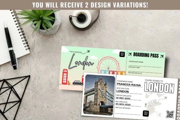 London trip surprise gift ticket canva editable template - image 9