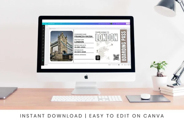 London trip surprise gift ticket canva editable template - image 7