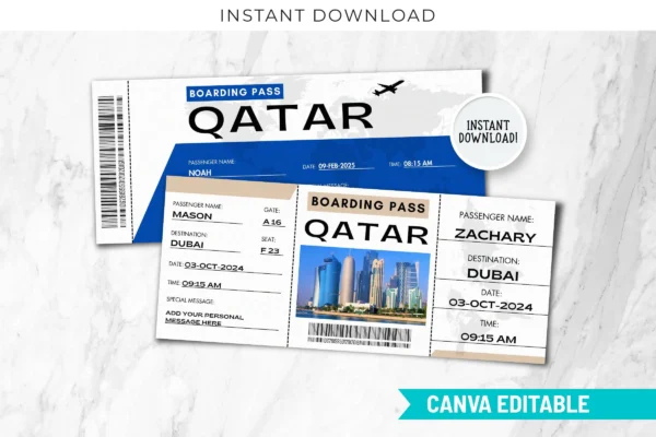 Qatar Trip Surprise Gift Ticket Bp 307 Images 1 Printable qatar boarding pass ticket canva template - image 10
