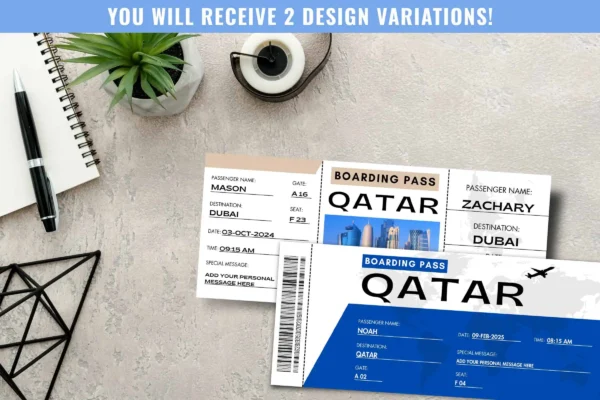 Qatar Trip Surprise Gift Ticket Bp 307 Images 2 Printable qatar boarding pass ticket canva template - image 9