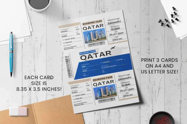 Qatar Trip Surprise Gift Ticket Bp 307 Images 4 Printable qatar boarding pass ticket canva template - image 8