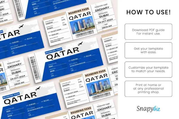 Qatar Trip Surprise Gift Ticket Bp 307 Images 8 Printable qatar boarding pass ticket canva template - image 5