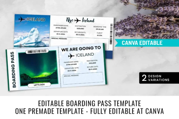 Iceland Boarding Pass Template Feature Images 5 Iceland trip surprise gift ticket canva editable template - image 7