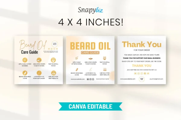 Beard Oil Care Guide Cc 274 Feature Images 4 A layout with beard oil care guide templates sized 4 x 4 inches, emphasizing compact designs for easy reference, presented in a clean and professional format.