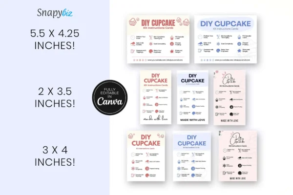 Diy Cupcake Kit Instructions Cards Cc 322 Feature Images 6 Overview of diy cupcake instruction cards available in three sizes, emphasizing fully editable canva features.
