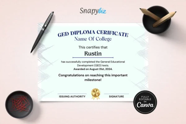 Canva editable ged diploma certificate template