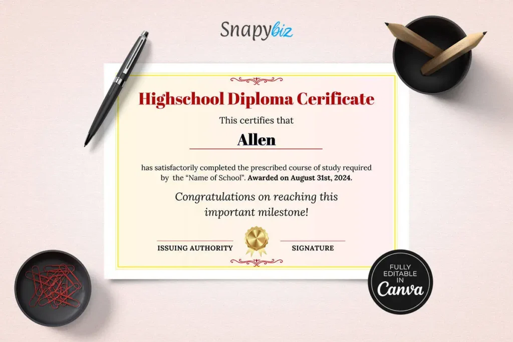 Canva Editable High School Diploma Certificate Templates