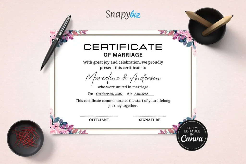 Canva Editable Marriage Certificate Templates