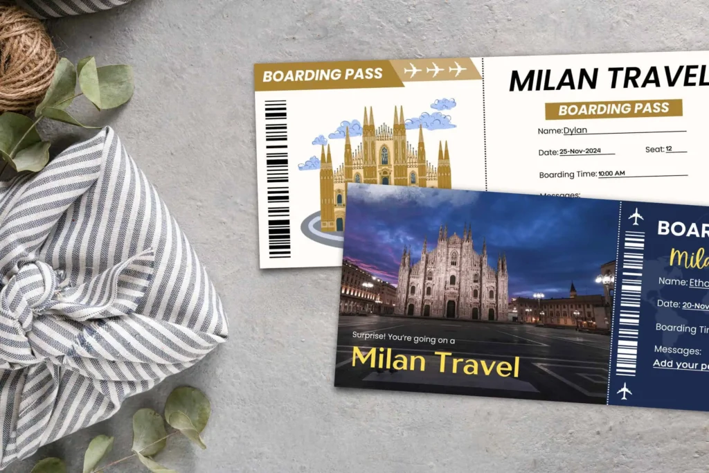 Milan Boarding Pass Editable Canva Templates