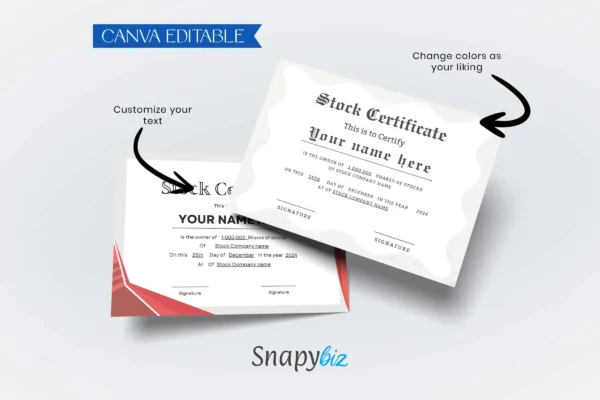 Printable Blank Stock Certificate Template Ct 280 Feature Image 10 Customizable stock certificate template with a red and white modern design, canva editable and printable in a4 landscape format for businesses and professionals