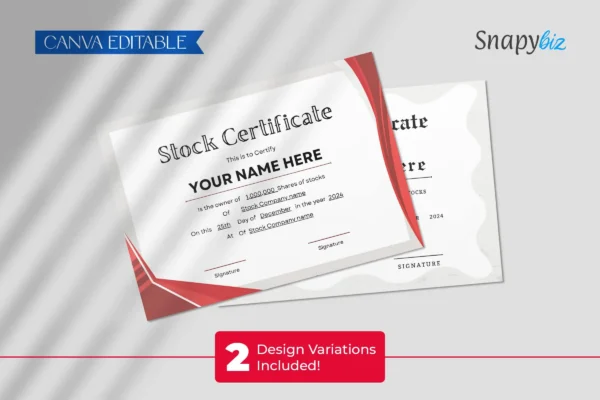 Printable Blank Stock Certificate Template Ct 280 Feature Image 3 A sophisticated stock certificate design with minimalist aesthetics, editable in canva with placeholders for company name and signature