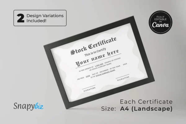 Printable Blank Stock Certificate Template Ct 280 Feature Image 4 Printable stock certificate templates showcasing two design variations with customizable sections, ideal for quick digital use or physical printing