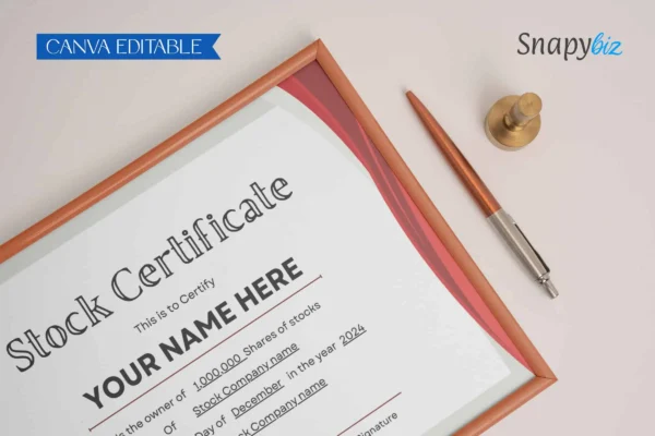 Printable Blank Stock Certificate Template Ct 280 Feature Image 9 Framed stock certificate template with red accents, editable in canva, ideal for gifting and recognition purposes, boarding pass canva editable inspiration
