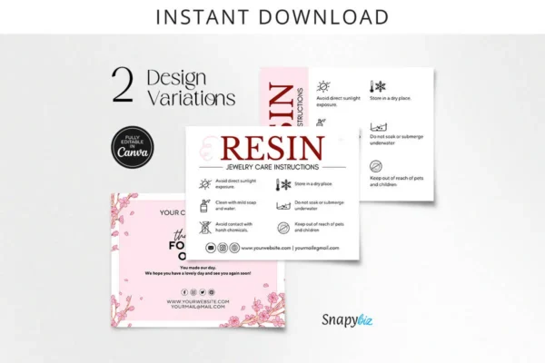 Resin Jewelry Care Card Template Fb 115 Feature Images 1 Image showcasing two resin jewelry care cards with a focus on design variation and customization options, presented in a professional and clean format.