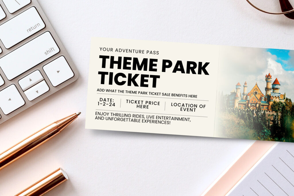 Canva Editable Theme Park Ticket Template