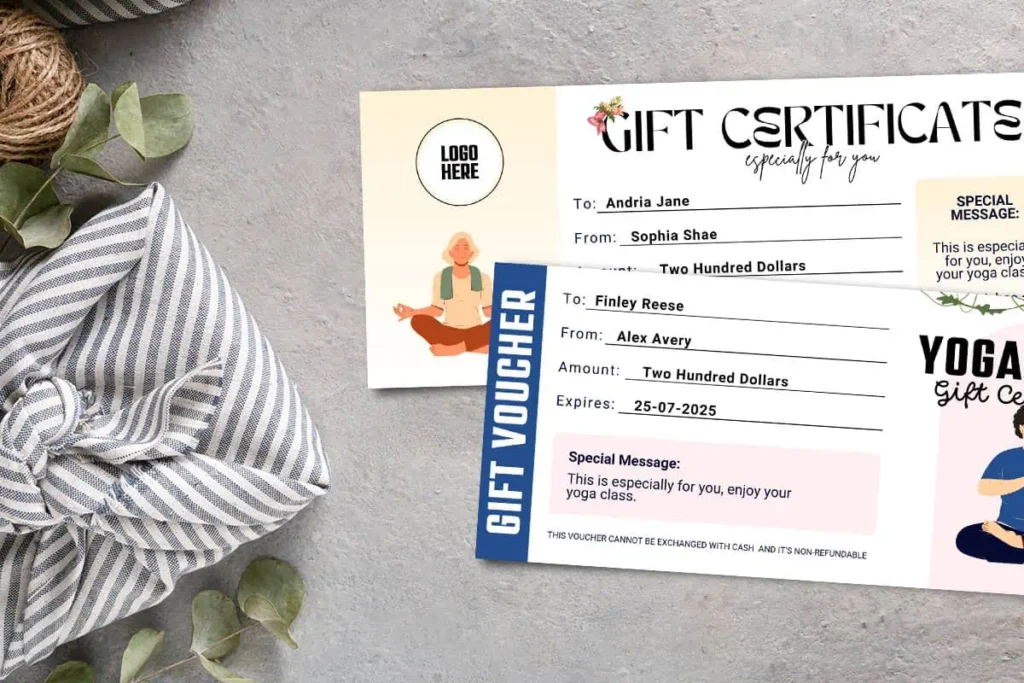 Yoga Class Gift Certificate Canva Templates