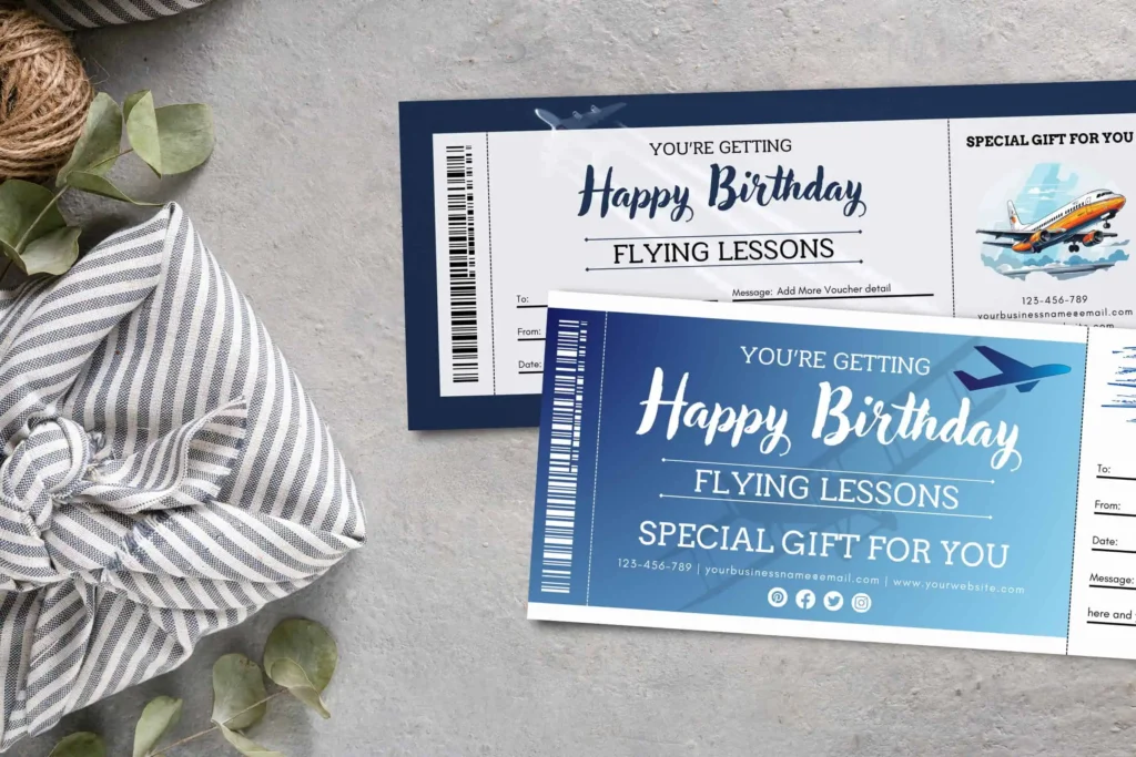 A cozy arrangement with the flying lessons gift certificates placed on a soft, knitted blanket, highlighting the elegance of the design and the special occasion it represents. The image conveys warmth and a celebratory mood.