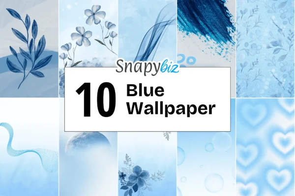 Blue Wallpaper Feature Images 1 A collage of 10 blue-themed wallpapers, featuring floral, abstract, and textured designs in various shades of blue.
