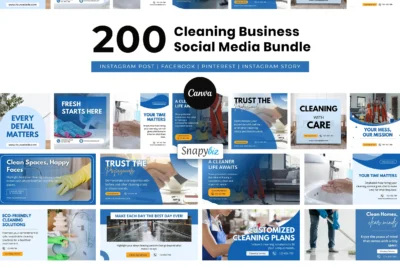 200 Cleaning Business Social Media Bundle Canva templates for Instagram, Facebook, Pinterest, and Stories