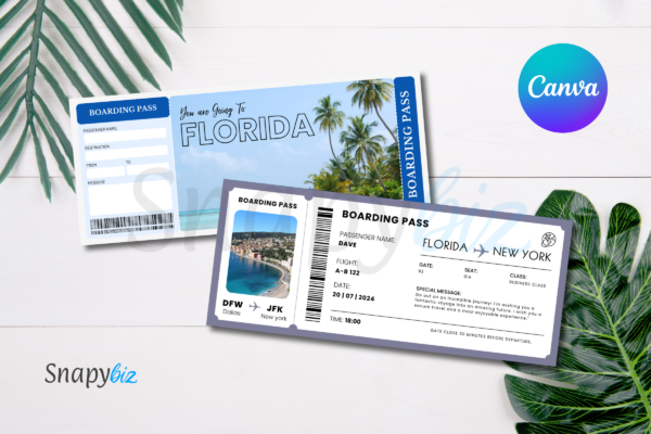 Florida Boarding Pass Canva Template Bp 401 Feature Images 4 Printable florida surprise trip gift ticket canva template - image 3