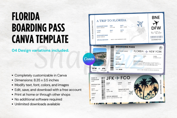 Florida Boarding Pass Canva Template Bp 401 Feature Images 7 Printable florida surprise trip gift ticket canva template - image 6
