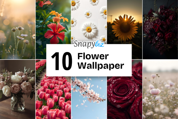 Flower Wallpaper Feature Images 1 Collage of 10 aesthetic vintage flower wallpapers with roses, tulips, daisies, sunflower and snapybiz branding text display