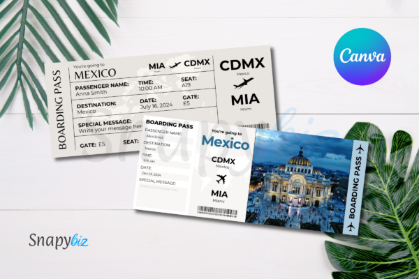 Mexico Boarding Pass Canva Template Bp 402 Feature Images 4 Mexico canva boarding pass trip ticket editable template - image 4
