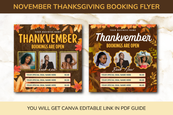 November Thanksgiving Booking Flyer Feature Images 6 November booking flyer canva editable template - image 6