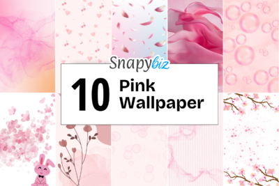 Collage of pink floral and abstract wallpapers with hearts, bubbles, cherry blossoms, soft gradients, and cute pastel designs collection