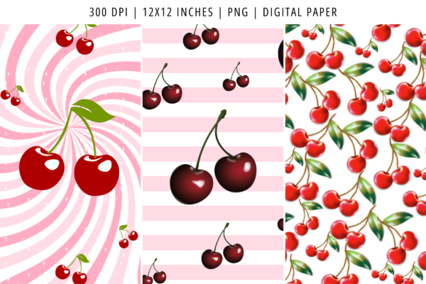 Seamless Cherries Digital Paper Feature Images 4 Seamless cherries pattern digital paper - image 4