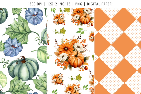 Watercolor Pumpkin Autumn Digital Paper Feature Images 4 Watercolor pumpkin autumn digital paper - image 4
