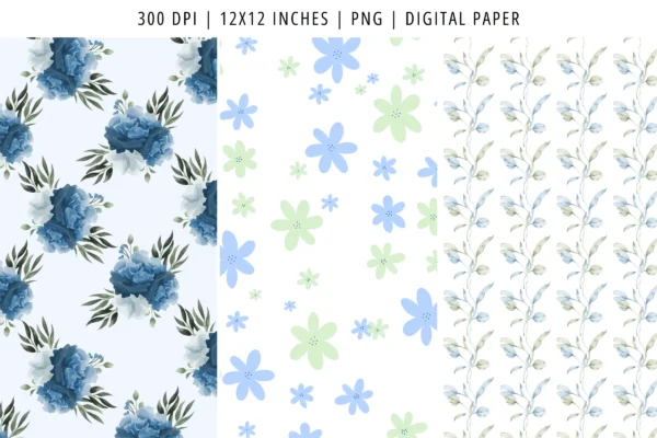 Blue Green Floral Cottage Digital Paper Feature Images 4 Blue green floral cottage digital paper - image 4