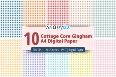 Cottage gingham seamless digital paper set with colorful check patterns for scrapbooking, crafts, invitations, and DIY designs