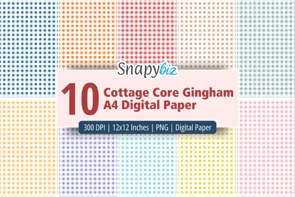 Cottage Core Gingham A4 Digital Paper Feature Images 1 Cottage gingham seamless digital paper set with colorful check patterns for scrapbooking, crafts, invitations, and diy designs