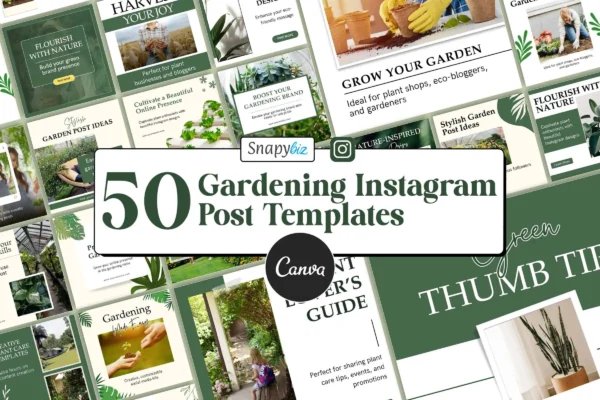 Gardening Instagram Post Templates Feature Images 1 Preview of 50 gardening instagram post templates, editable canva social media designs for plant shops and garden bloggers.