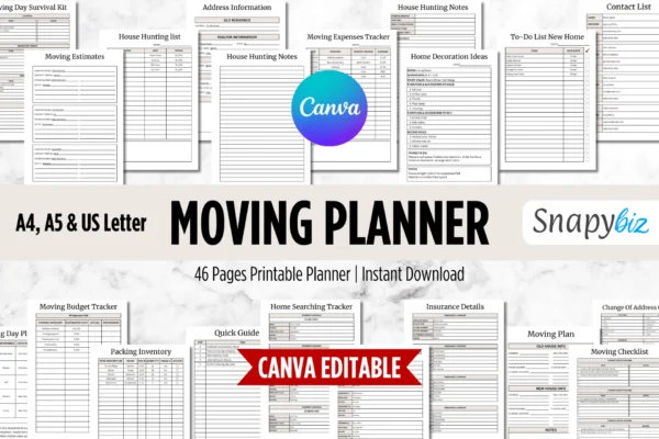 Moving Planner Feature Image Canva moving checklist, printable planner pdf