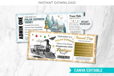 Personalized Polar Express Ticket, Canva Editable Template