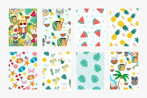 Summer Cute Cats Digital Paper Pack Feature Images 2 Summer cute cats seamless digital paper - image 2