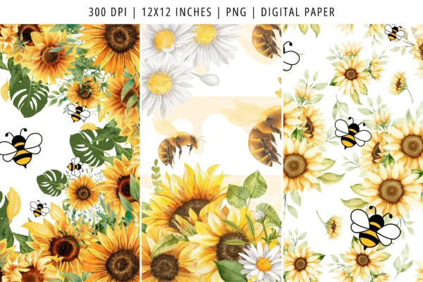 Sunflower Honey Bee Digital Paper Feature Images 4 Seamless sunflower honey bee digital paper - image 4