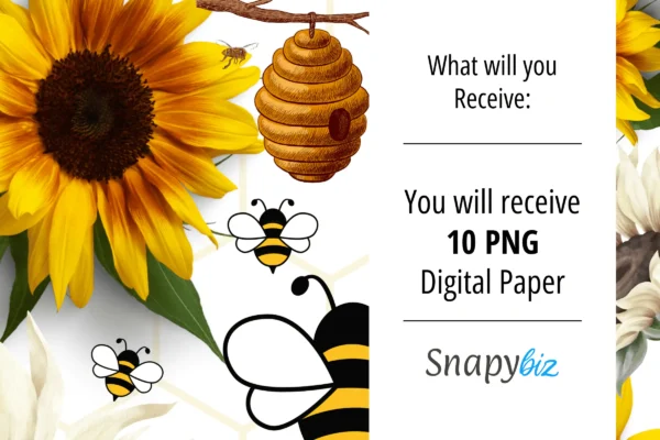 Sunflower Honey Bee Digital Paper Feature Images 5 Seamless sunflower honey bee digital paper - image 5