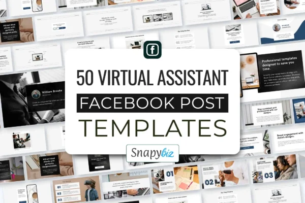 Virtual Assistant Facebook Template Feature Images 1 Virtual assistant facebook post templates bundle with 50 editable canva designs for business marketing and branding.