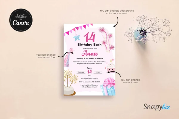 14Th Birthday Invitation Template It 69 Feature Images 6 14th birthday invitation canva editable template - image 5