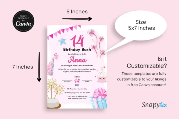 14Th Birthday Invitation Template It 69 Feature Images 8 14th birthday invitation canva editable template - image 7