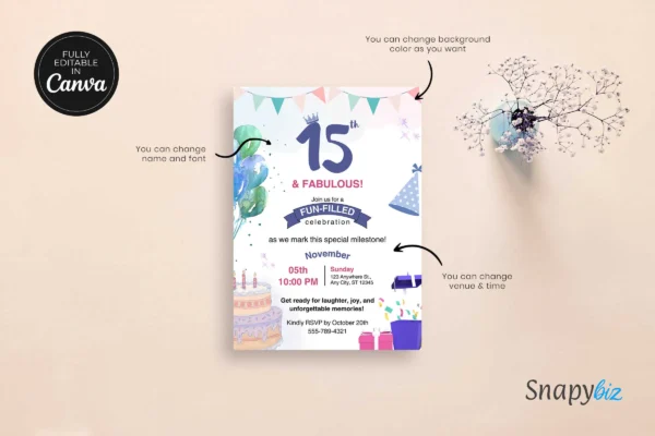 15Th Birthday Invitation Template It 70 Feature Images 6 15th birthday invitation canva card template - image 6