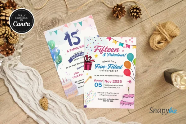 15Th Birthday Invitation Template It 70 Feature Images 7 15th birthday invitation canva card template - image 7