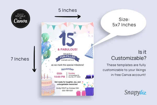 15Th Birthday Invitation Template It 70 Feature Images 8 15th birthday invitation canva card template - image 8